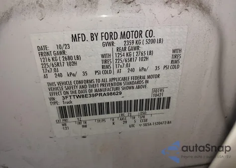 2023 Ford Maverick Xl z USA, uszkodzony, nr VIN 3FTTW8E39PRA98629